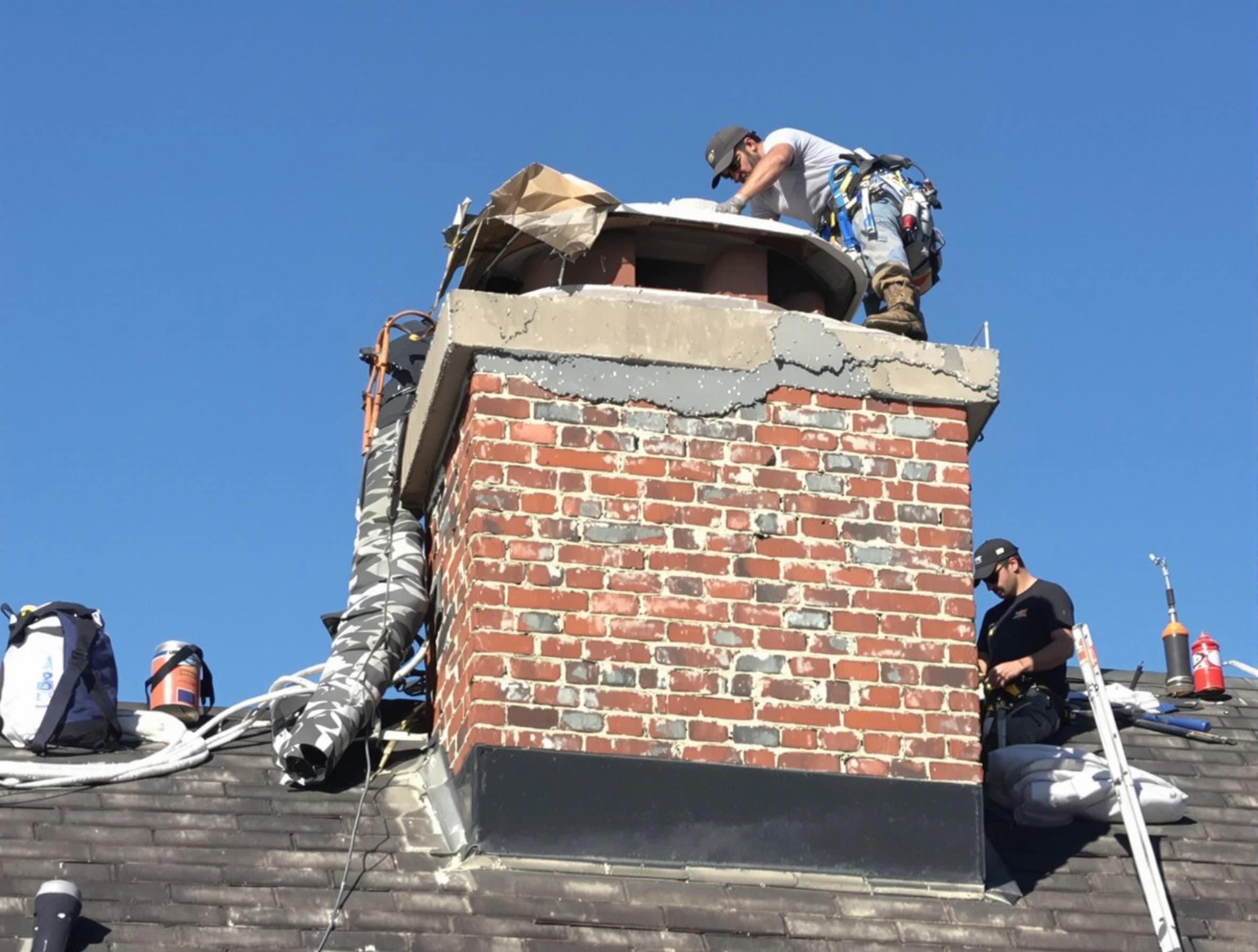Corrales Chimney Sweep installing a custom chimney crown in Corrales, NM