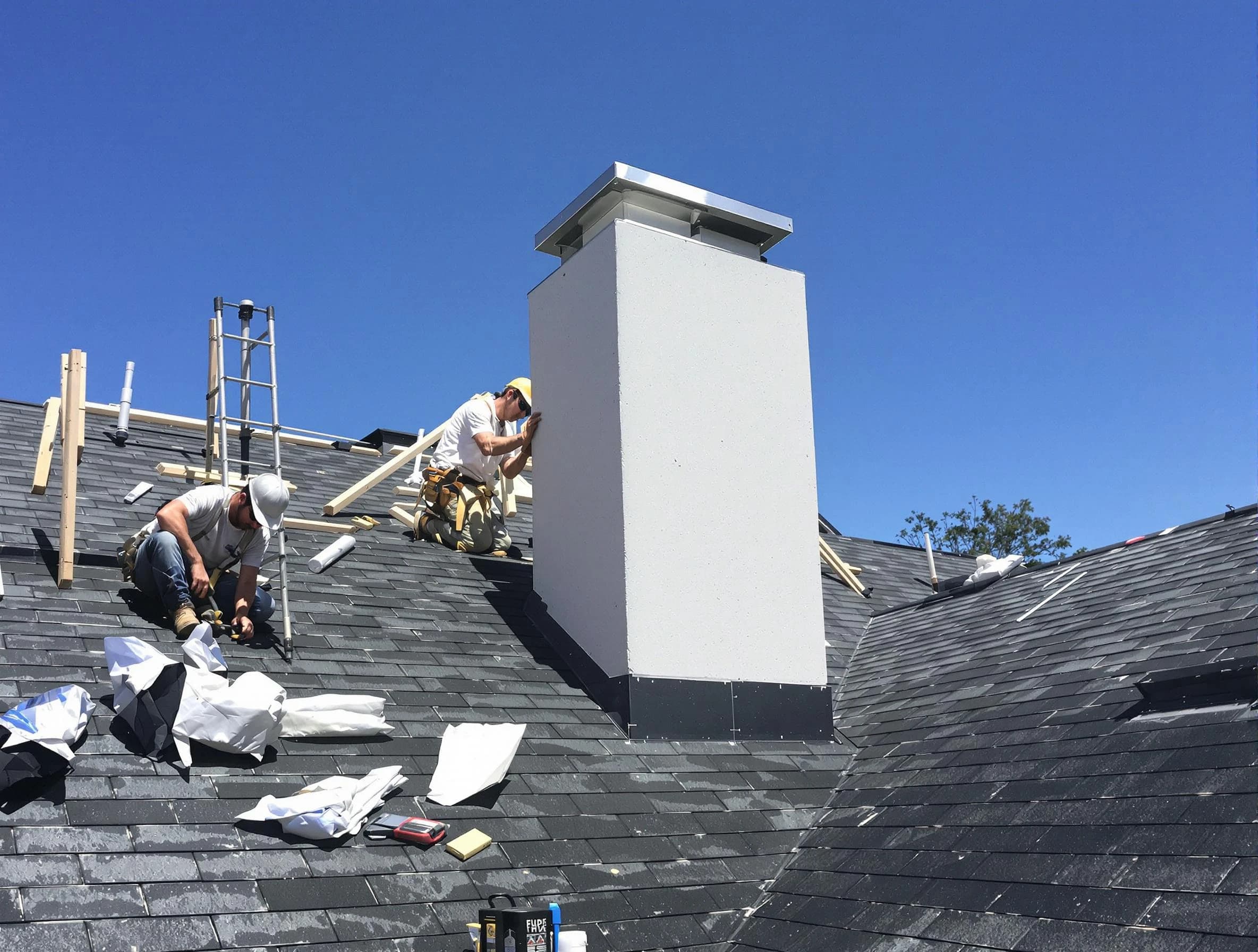 Corrales Chimney Sweep crew installing a new chimney in Corrales, NM