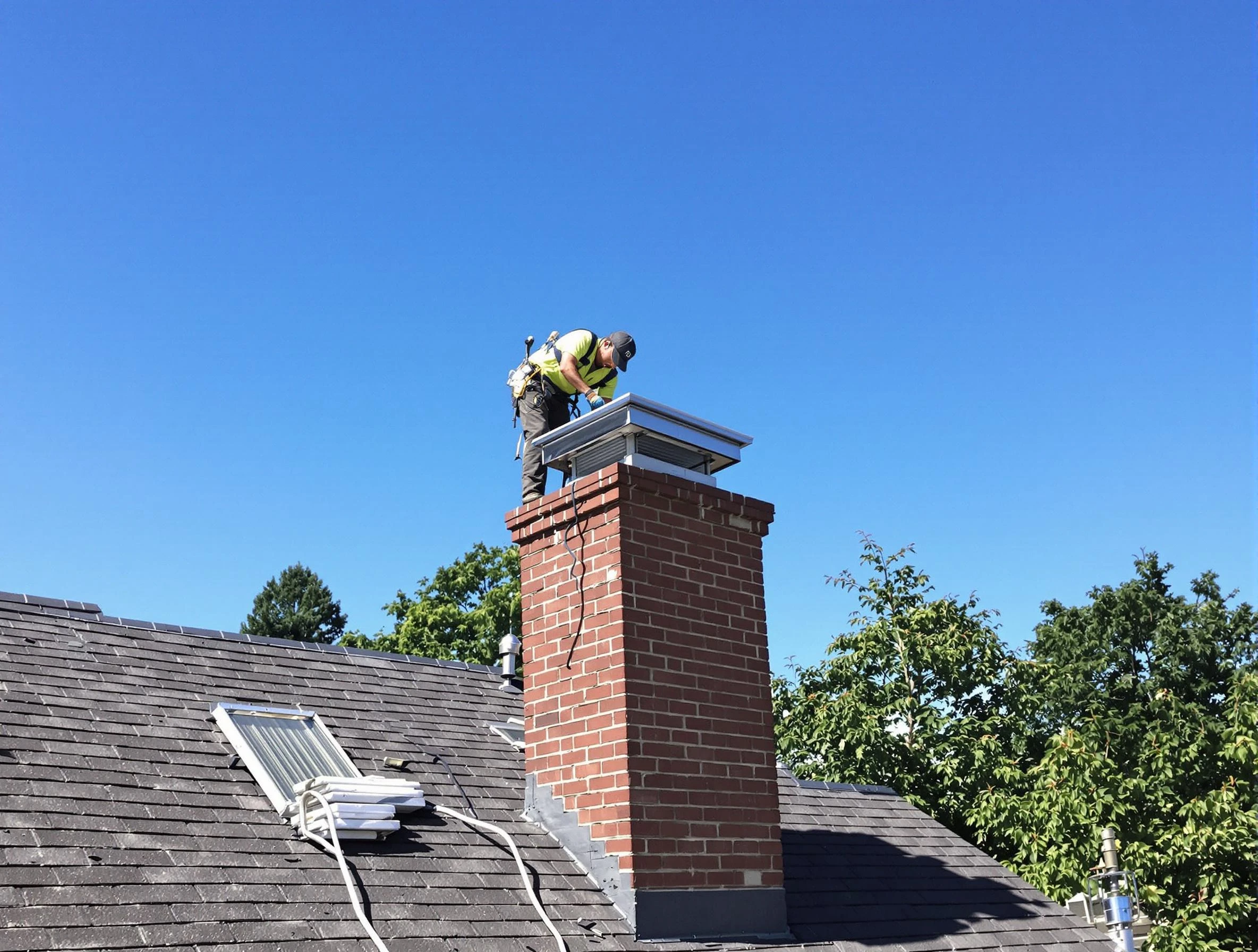 Corrales Chimney Sweep technician measuring a chimney cap in Corrales, NM